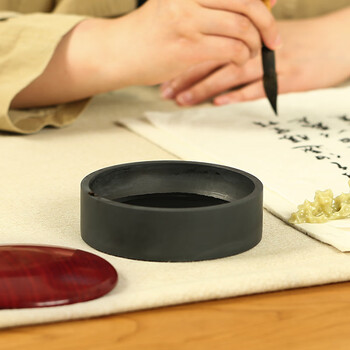 弘梅【全网低价】弘梅5寸精制罗纹墨池 大号砚台带盖天然原石学生用5寸墨海 文房四宝毛笔墨汁用墨池