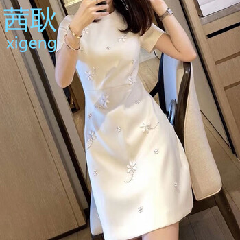 茜耿改良旗袍连衣裙夏女装2024新款法式初恋白色衣服气质裙子收腰甜美