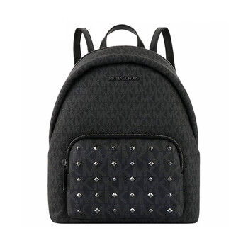 科尔斯(michael kors)mk女包 老花满印铆钉设计女士皮革双肩包 黑色