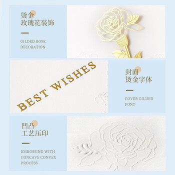洧宜生日贺卡烫金玫瑰书签祝福贺卡高级感明信片创意纸质手写卡片送闺蜜女友 生日贺卡