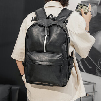 精品新款时尚休闲双肩包男韩版男包学生书包潮流旅行包电脑背背包黑色