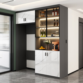 雪鹏轻奢抽拉收纳储物柜餐边柜酒柜一体靠墙茶水柜家用冰箱顶柜定制