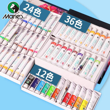 【超级爆款】马利(Marie's)水粉颜料盒装24色12ml 调色盘洗笔桶水粉纸画笔套装 美院学生初学者写生绘画水粉画颜料套装 速写 马克笔绘画