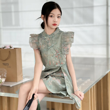 迪士尼（Disney）女童新中式旗袍套装裙夏季2024新款洋气儿童飞袖公主裙中国风裙子 绿色 150cm