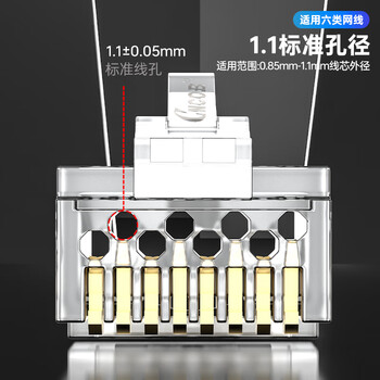 CNCOB六类穿孔式水晶头非屏蔽通孔千兆rj45网线接头8P8芯纯铜镀金cat6类水晶头 50颗/袋 CN-104EV-23AC	