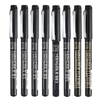 吴竹（KURETAKE）进口防水防酒精勾线笔签字笔绘图水笔漫画黑色针管笔8支套装CNM/8VBK