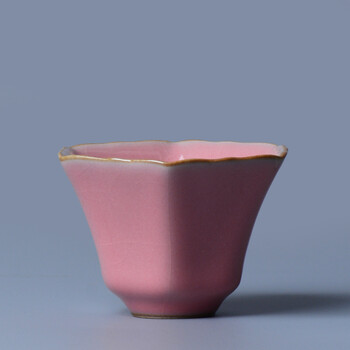 领跃腾信景德镇天启汝窑主人杯单杯粉色功夫茶杯开片茶具高端茶盏品茗