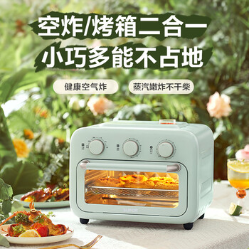苏泊尔家用多功能空气炸锅电烤箱一体空气循环免翻面12L 小型烘焙可视玻璃门清新绿OJ12AK810