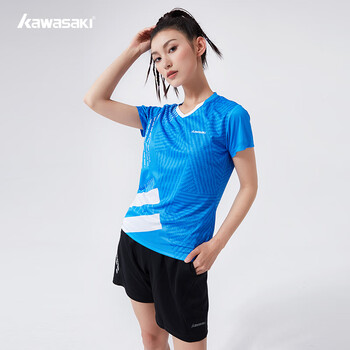 kawasaki川崎羽毛球服套装女夏运动速干短袖T恤训练队服K2801 蓝色 L 