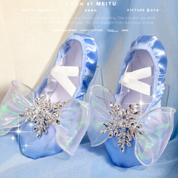 儿童舞蹈鞋软底形体练功跳舞芭蕾舞鞋女童 蓝色--灵动雪花--舞蹈鞋 d3