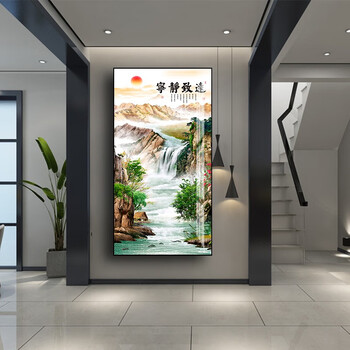 领艺lingyi入户玄关装饰画竖版走廊过道挂画现代简约晶瓷鸿运当头壁画