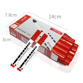 AUCS 白板笔水性可擦易擦 控笔训练幼儿园笔 办公会议教学培训办公儿童白板笔彩色 红色10支/盒