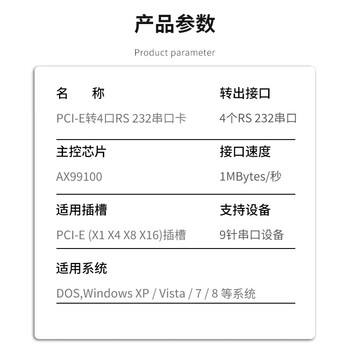 EB-LINK PCI-E转4口串口卡电脑COM口扩展卡1拖4路RS232工控机9针多串口转接卡