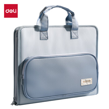 得力（deli）A4/7格横版布质风琴包多层文件夹试卷收纳袋 文件袋资料手提包补习袋资料册 办公学习PM339蓝色