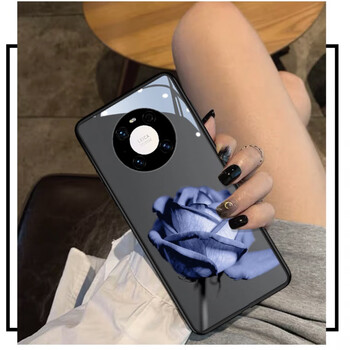 壳佳华为mate40pro手机壳玻璃蓝玫瑰花mate40保护套新款防摔女款蓝