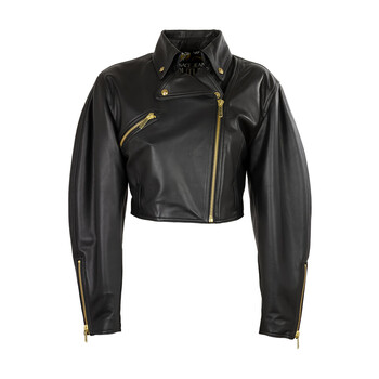 【经典款】versace jeans couture 范思哲 女士黑色短款机车皮衣夹克 