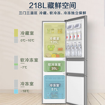 统帅（Leader）海尔出品218升三门出租房宿舍电冰箱小型节能家用中门软冷冻BCD-218LLC3EZS9【下市型号只退不换】