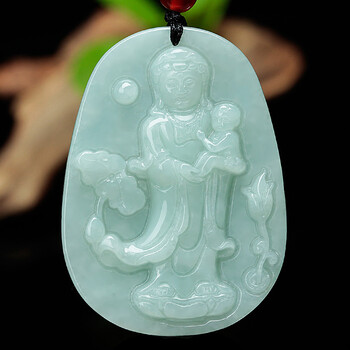 节礼物天i然翡翠求子送子观音吊坠送子娘娘佛像男女款送证书玉佩项链