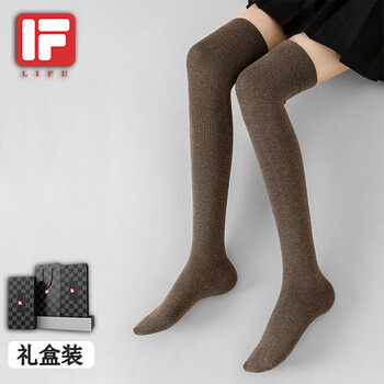 立幅袜子女春夏棉袜潮流jk长筒袜女过膝高筒袜女黑色咖色均码7a抗菌