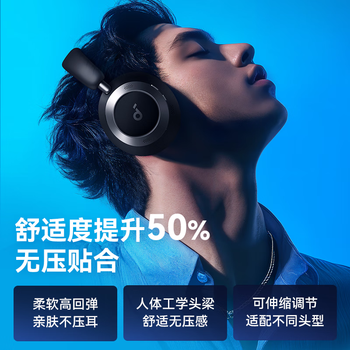 声阔安克 Space One Pro 头戴式耳机蓝牙主动降噪超长续航可折叠翻译耳机适用苹果华为小米手机电脑 黑