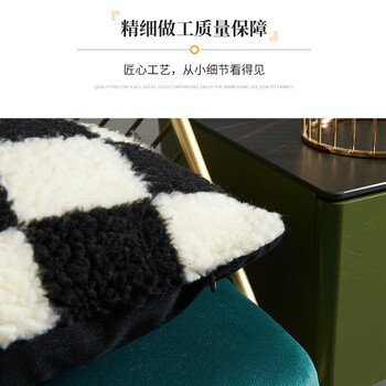 艾薇抱枕沙发靠垫汽车靠枕床上靠背垫抱枕套含抱枕芯45*45棋盘格黑