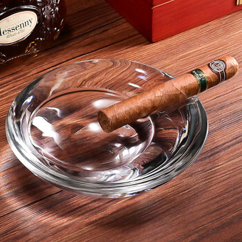 cigarloong茄龙雪茄烟灰缸玻璃雪茄烟缸创意描金摆件大口径烟槽clg21d