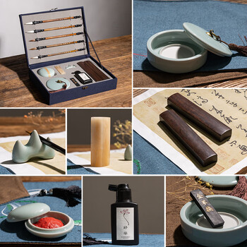 張小鳳文房四宝套装毛笔套装初学者小学生笔墨纸砚套装书法礼物书法套装节日新年礼盒【皓月千里礼盒】