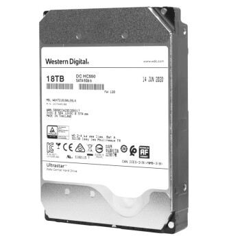 西部数据 企业级氦气硬盘 Ultrastar HC550 SATA 18TB CMR垂直 7200转 512MB (WUH721818ALE6L4)