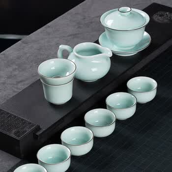 中国宋代青瓷盖碗，茶器。 龙泉青瓷盖碗- 京东