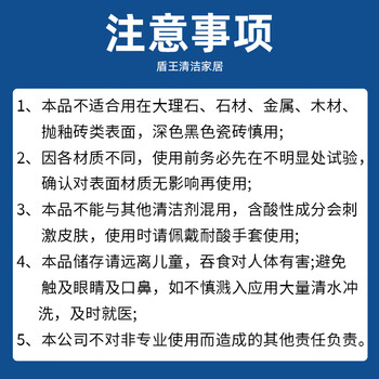 盾王瓷砖除垢剂500ml 地板清洁剂 多功能浴室卫浴清洗剂 厕所除垢剂