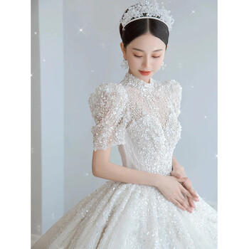 京佑高级感重工婚纱2023新款新娘主纱感复古齐地气质星空法式大拖尾轻