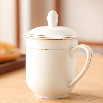 洁雅杰陶瓷茶杯 带盖水杯子(350ml)陶瓷茶杯陶瓷办公杯 贵族杯