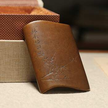 漢墨 疏影横斜臂搁 多功能防脏污可镇纸架笔青铜腕枕 文房四宝礼盒装铜器镇尺摆件