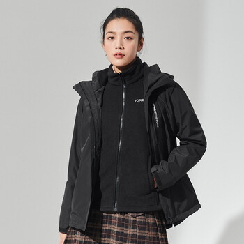 冲锋衣女户外新款三合一可拆卸保暖外套tawi92430 黑色 m【图片 价格