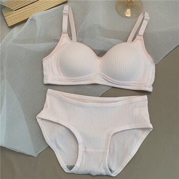 内衣内裤一套女螺纹纯色纯棉无钢圈文胸薄款学生高中中腰三角裤潮