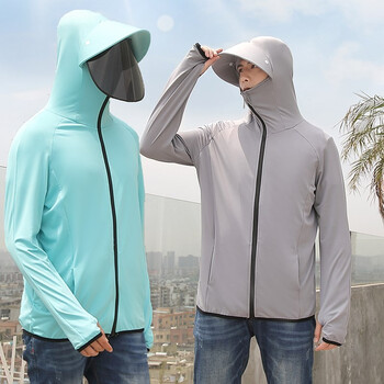 冰丝钓鱼服户外透气轻薄防晒衣连手 钓鱼专用冰丝防晒服升级大帽檐 l