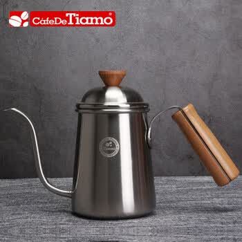 tiamo咖啡壶tiamo细口壶手冲咖啡壶木柄砂光不锈钢8mm极细口ha