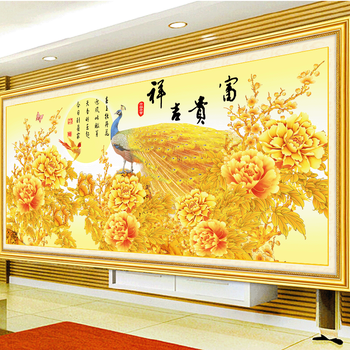 俏尚美5d钻石画满钻客厅十字绣孔雀2020新款金色牡丹花大幅大气砖石