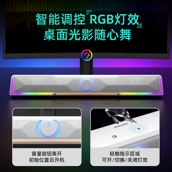 飞利浦（PHILIPS）SPA4100 蓝牙音箱 电脑音响 游戏电竞 家用桌面台式笔记本 RGB氛围灯  黑色