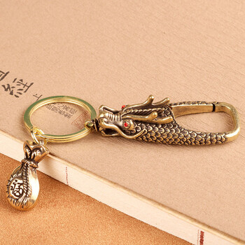 复古黄铜钥匙扣纯铜手工龙头腰带挂扣汽车钥匙链钥匙圈环小吊坠男复古