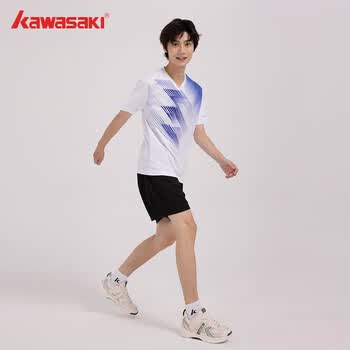 川崎（KAWASAKI）羽毛球服男款专业运动V领短袖+短裤套装B1813 白色 XL