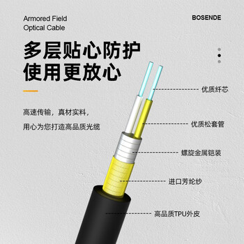 柏森德 室外单模8芯野战光缆 LC-LC铠装防水野外拉练应急抢修 350米+放缆车 BSD-YZ8-LC350