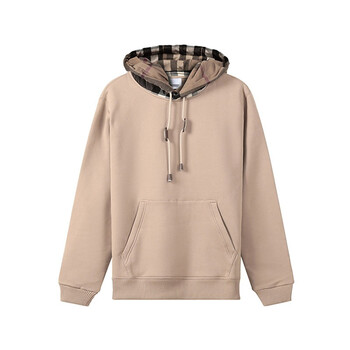 burberry博柏利 男款驼色格纹棉质加绒款宽松版保暖连帽卫衣运动衫
