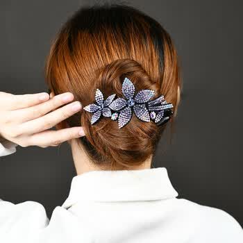 发夹女韩版简约优雅气质水晶发卡女士温柔甜美高档盘头抓夹大号紫罗兰
