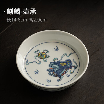 明 青花麒麟 高足果盤 古董 古玩 清康熙青花五彩麒麟凤纹高