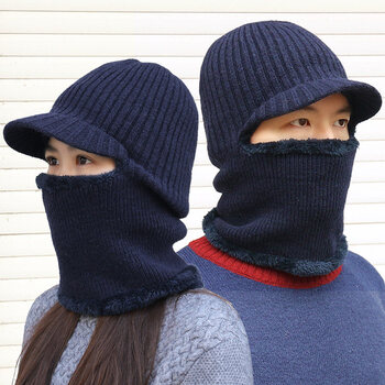 浪莎抖音网红毛线帽子男女冬天套头帽蒙面骑车防风寒帽围巾一体帽骑行