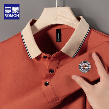 罗蒙romon65短袖t恤男翻领夏季男式polo衫短袖纯色丝光棉上衣凉感体