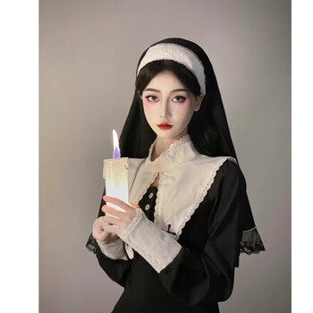 修女连衣裙万圣节穿搭女巫服装cos服暗黑系洛丽塔裙子哥特lolita