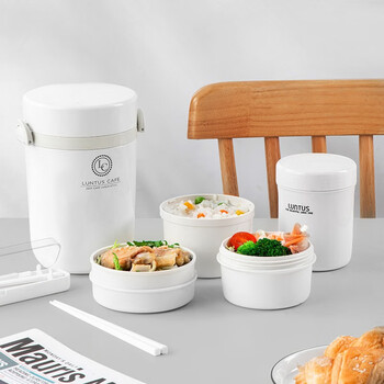 不锈钢保温桶便当盒午餐饭盒可微波加热带包带餐具 白色700ml配防水