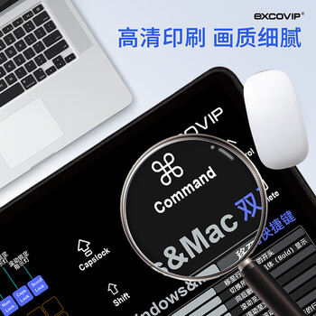 宜适酷（EXCO）Mac双系统快捷键鼠标垫桌垫大号 win快捷键苹果电脑办公键盘垫锁边900*400黑色9132
